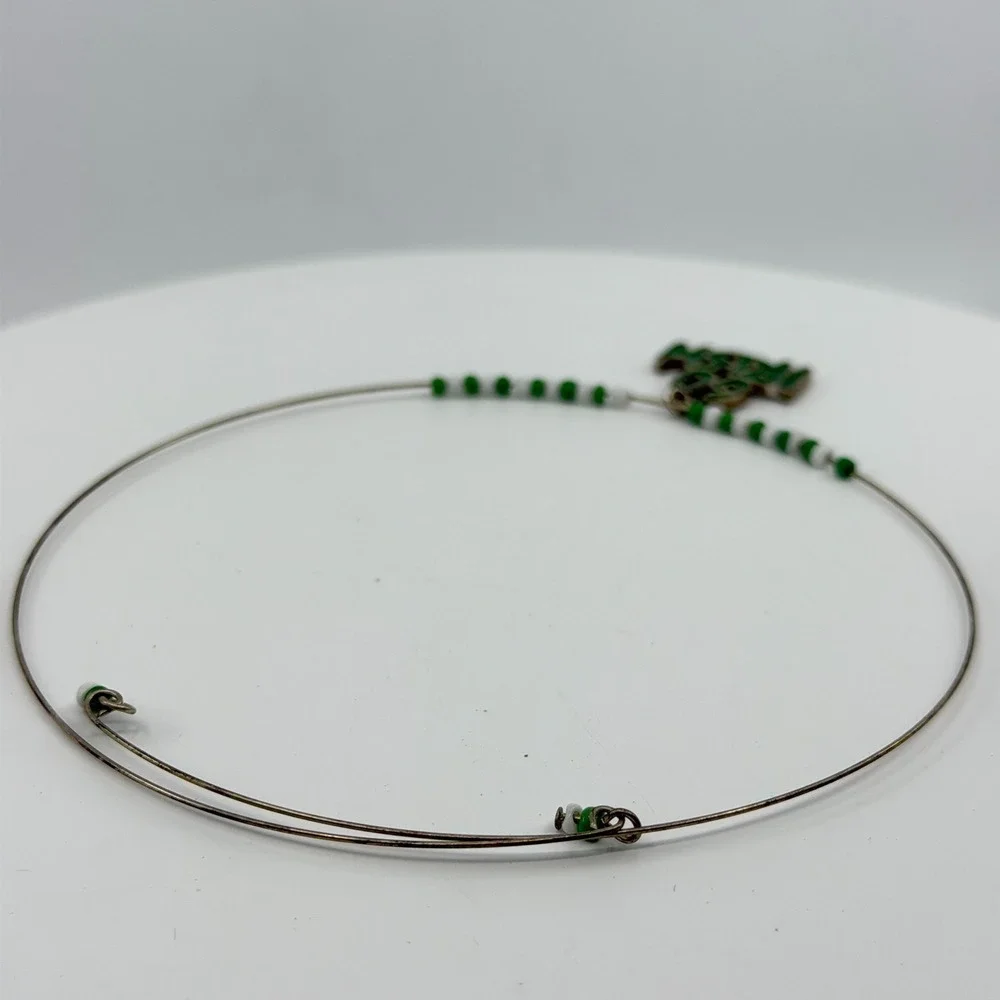 Green White Beaded Go Irish Pendant Wire Choker Necklace St Patrick's Day Gift